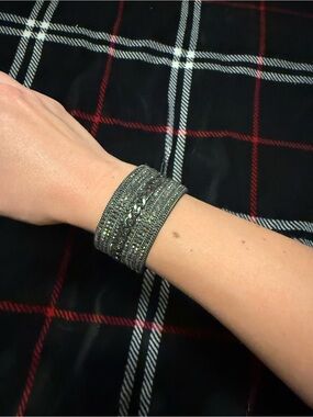 Wide Sparkling Gunmetal Beaded Cuff Bracelet